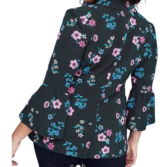 Lane Bryant The Bryant Blazer Deep Green Floral Bell Sleeve Blazer Size 16 - Picture 10 of 16